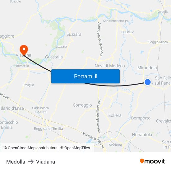 Medolla to Viadana map