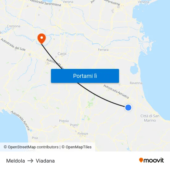 Meldola to Viadana map