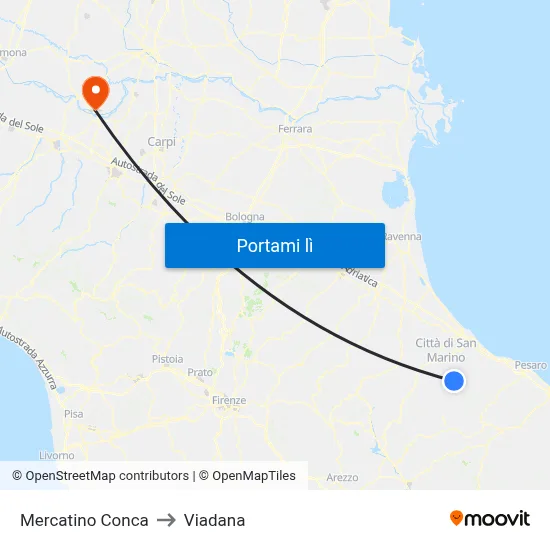 Mercatino Conca to Viadana map