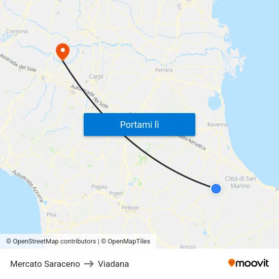 Mercato Saraceno to Viadana map