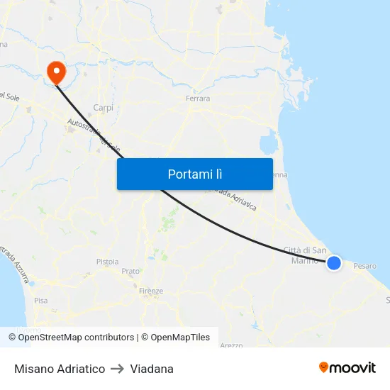 Misano Adriatico to Viadana map