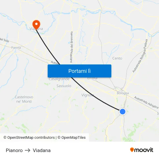 Pianoro to Viadana map