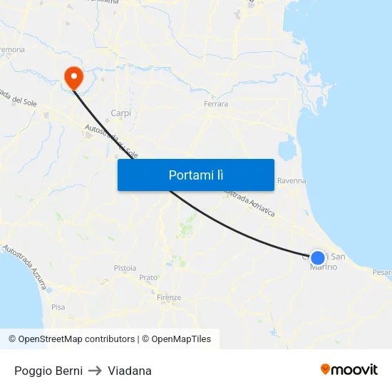 Poggio Berni to Viadana map