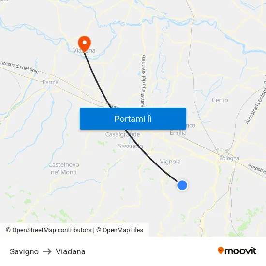 Savigno to Viadana map