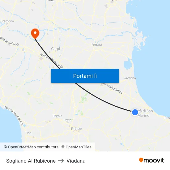 Sogliano Al Rubicone to Viadana map