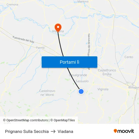 Prignano Sulla Secchia to Viadana map