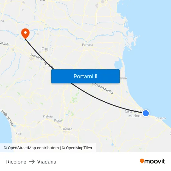 Riccione to Viadana map