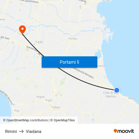 Rimini to Viadana map