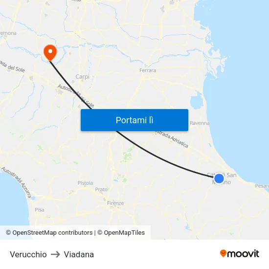 Verucchio to Viadana map