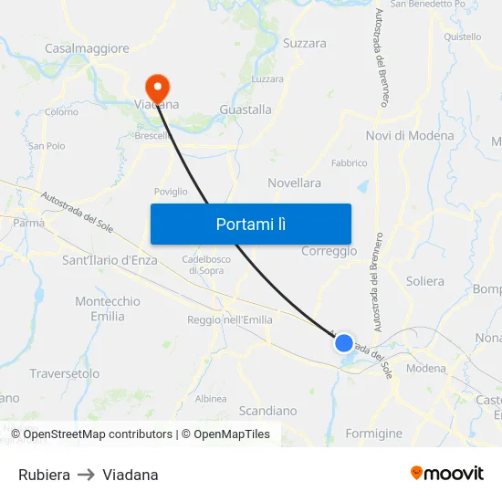 Rubiera to Viadana map