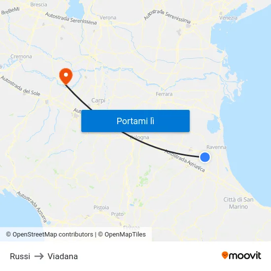 Russi to Viadana map