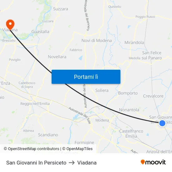 San Giovanni In Persiceto to Viadana map