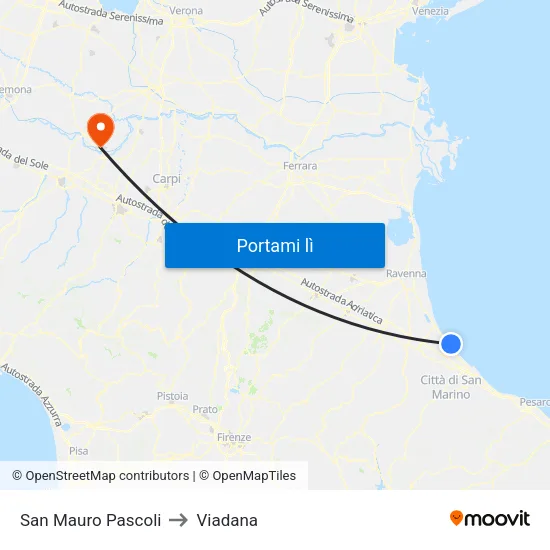San Mauro Pascoli to Viadana map