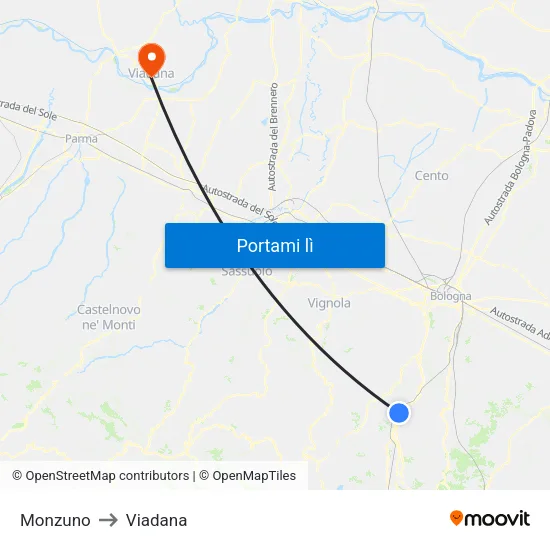 Monzuno to Viadana map