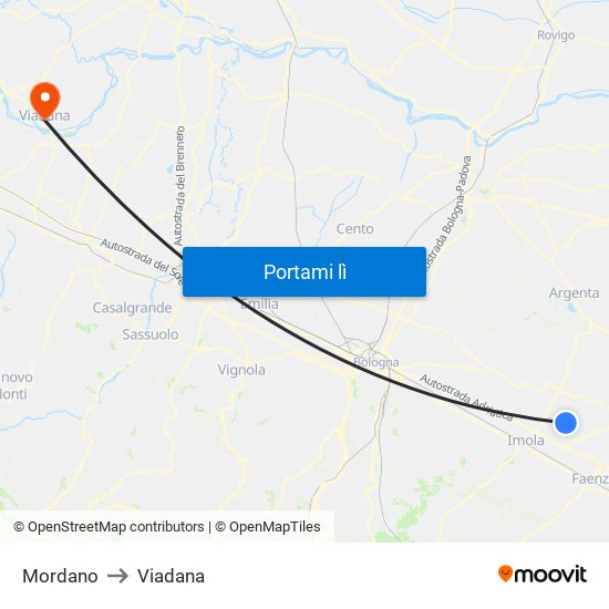 Mordano to Viadana map