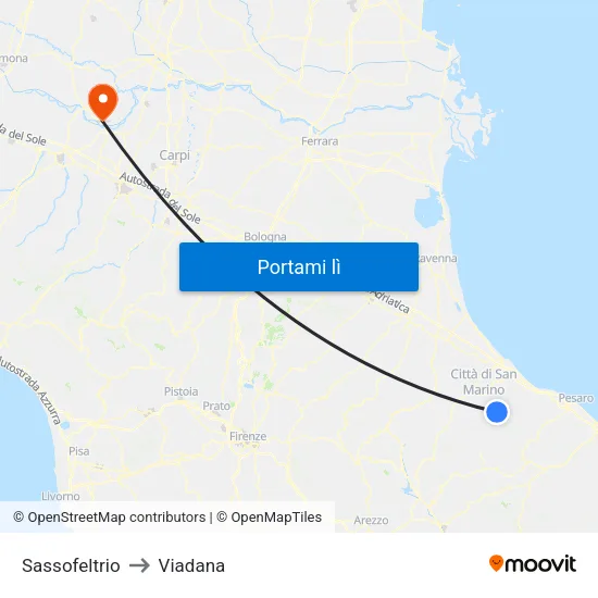 Sassofeltrio to Viadana map