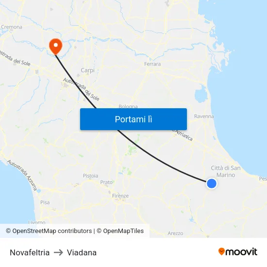 Novafeltria to Viadana map