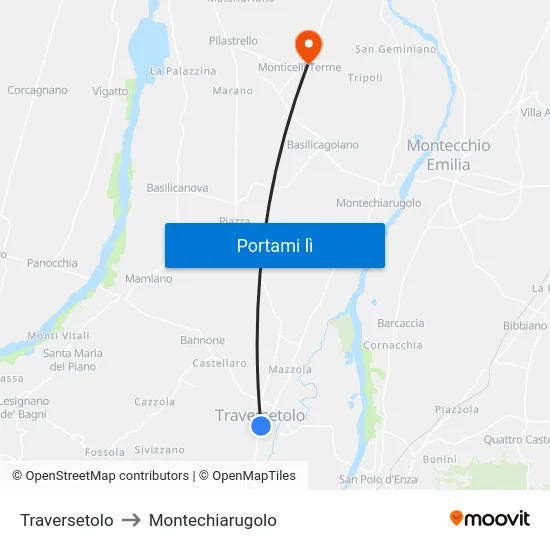 Traversetolo to Montechiarugolo map