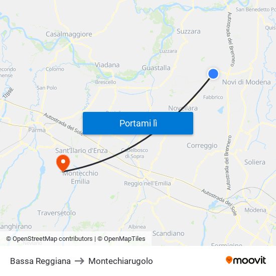 Bassa Reggiana to Montechiarugolo map