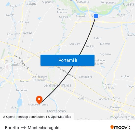 Boretto to Montechiarugolo map