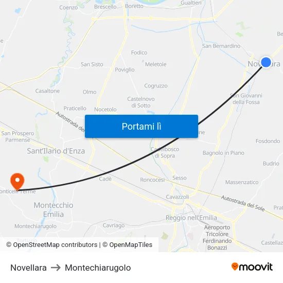 Novellara to Montechiarugolo map