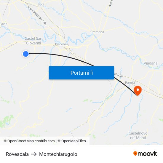 Rovescala to Montechiarugolo map