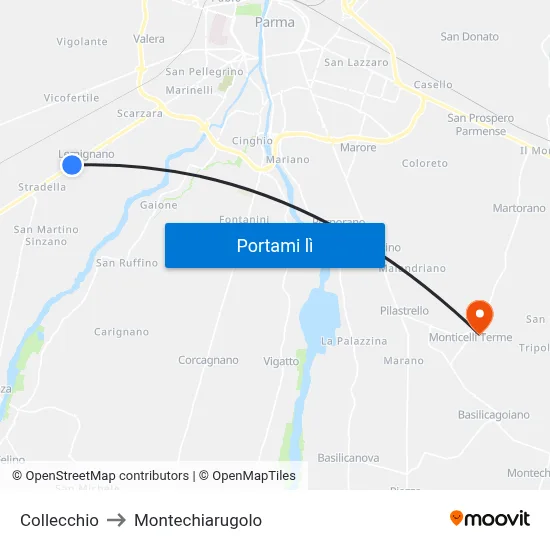 Collecchio to Montechiarugolo map
