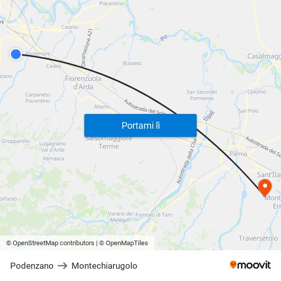 Podenzano to Montechiarugolo map