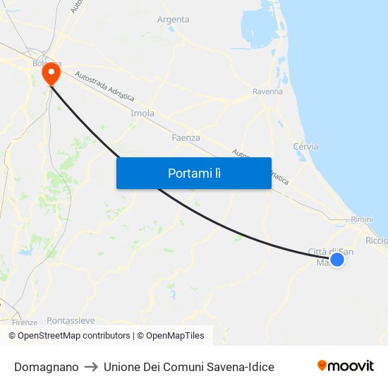 Domagnano to Unione Dei Comuni Savena-Idice map