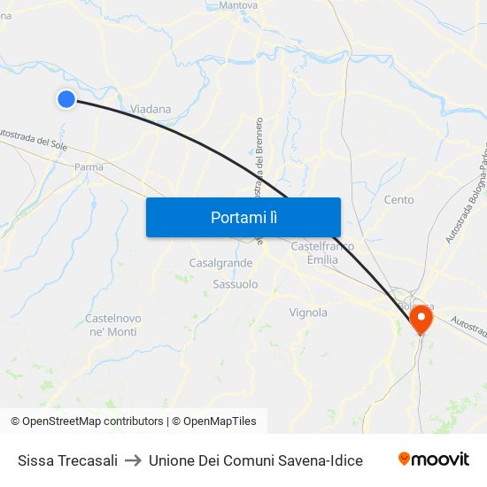 Sissa Trecasali to Unione Dei Comuni Savena-Idice map