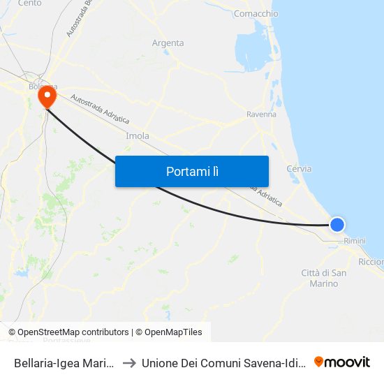 Bellaria-Igea Marina to Unione Dei Comuni Savena-Idice map