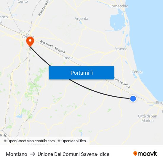Montiano to Unione Dei Comuni Savena-Idice map