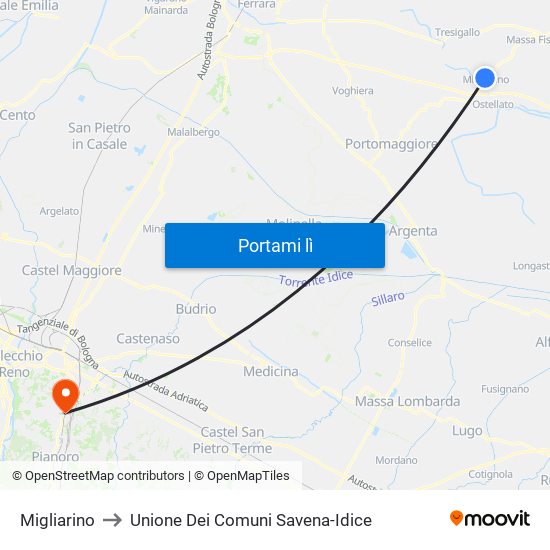 Migliarino to Unione Dei Comuni Savena-Idice map