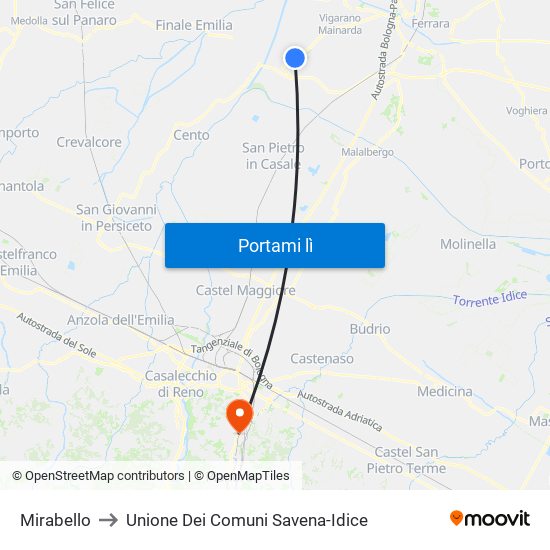 Mirabello to Unione Dei Comuni Savena-Idice map