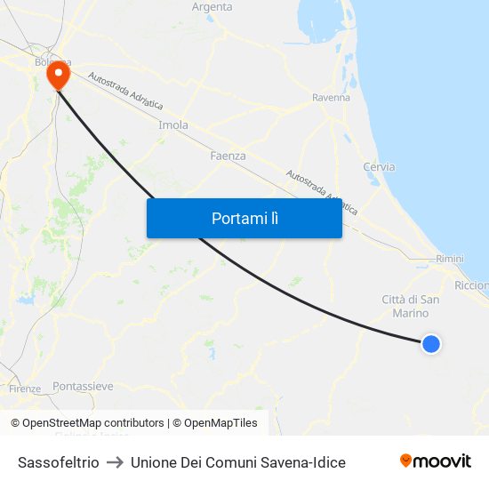 Sassofeltrio to Unione Dei Comuni Savena-Idice map