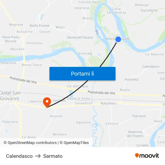 Calendasco to Sarmato map