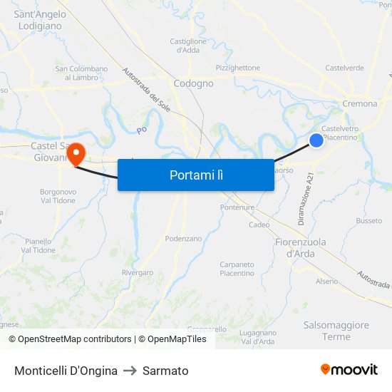 Monticelli D'Ongina to Sarmato map