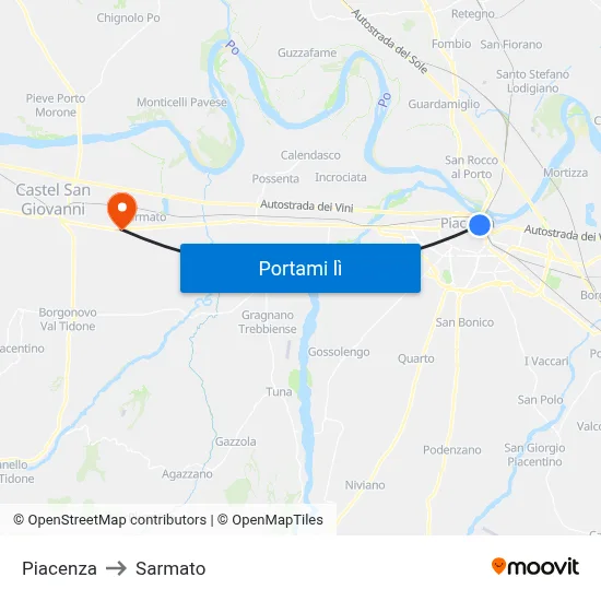 Piacenza to Sarmato map