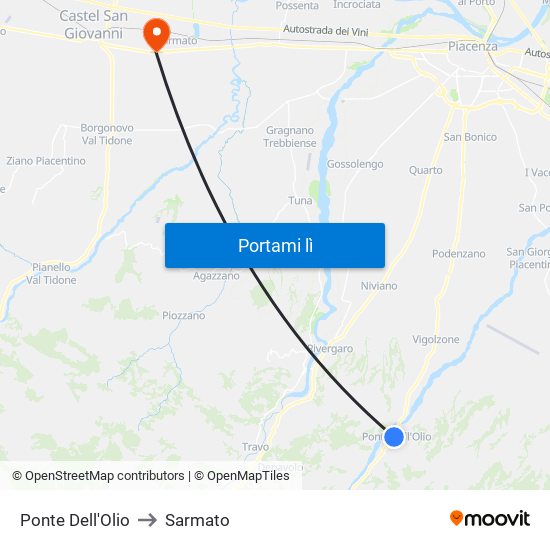 Ponte Dell'Olio to Sarmato map