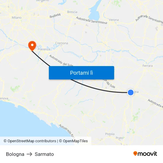 Bologna to Sarmato map