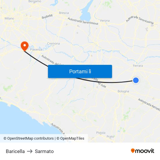 Baricella to Sarmato map