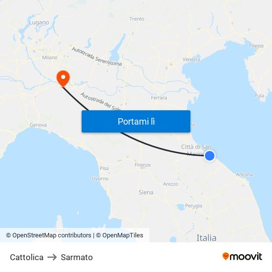 Cattolica to Sarmato map