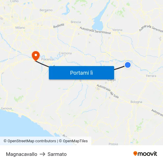 Magnacavallo to Sarmato map