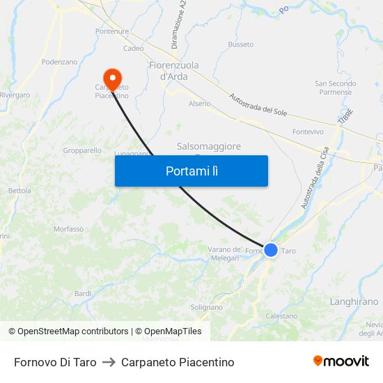 Fornovo Di Taro to Carpaneto Piacentino map