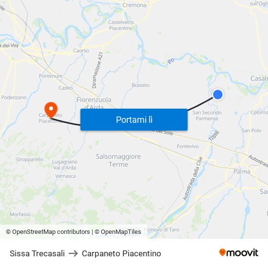 Sissa Trecasali to Carpaneto Piacentino map