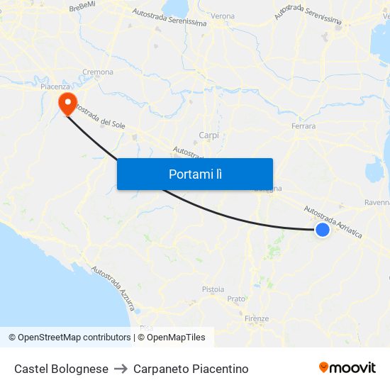 Castel Bolognese to Carpaneto Piacentino map