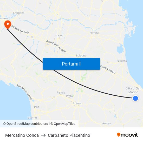 Mercatino Conca to Carpaneto Piacentino map
