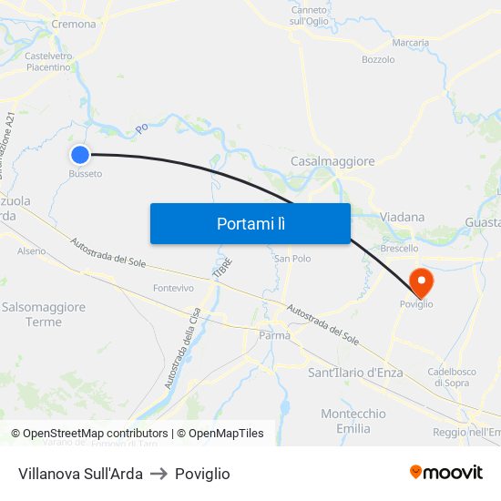 Villanova Sull'Arda to Poviglio map