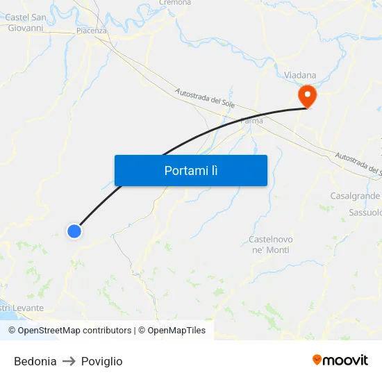 Bedonia to Poviglio map
