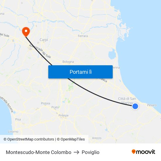 Montescudo-Monte Colombo to Poviglio map